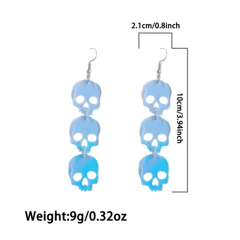 Translucent Acrylic Drop Earrings Skull Shape Pendant Punk Style Shiny Hook Earrings Cartilage Piercing Jewelry