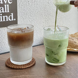 1pc Ribbed Glass Tumbler With Lid And Straw, Origami Style Drinking Glass, Iced Coffee Cups, Summer Winter Drinkware, Travel Accessories