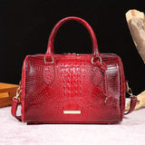 Luxury Crocodile Pattern Handbag, Retro Genuine Purse, Women's Classic Boston Bag & Shoulder Bag
