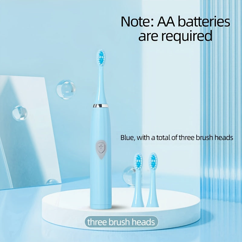 Portable electric toothbrush that doesn't require charging, with tapered soft bristle brush head for adults