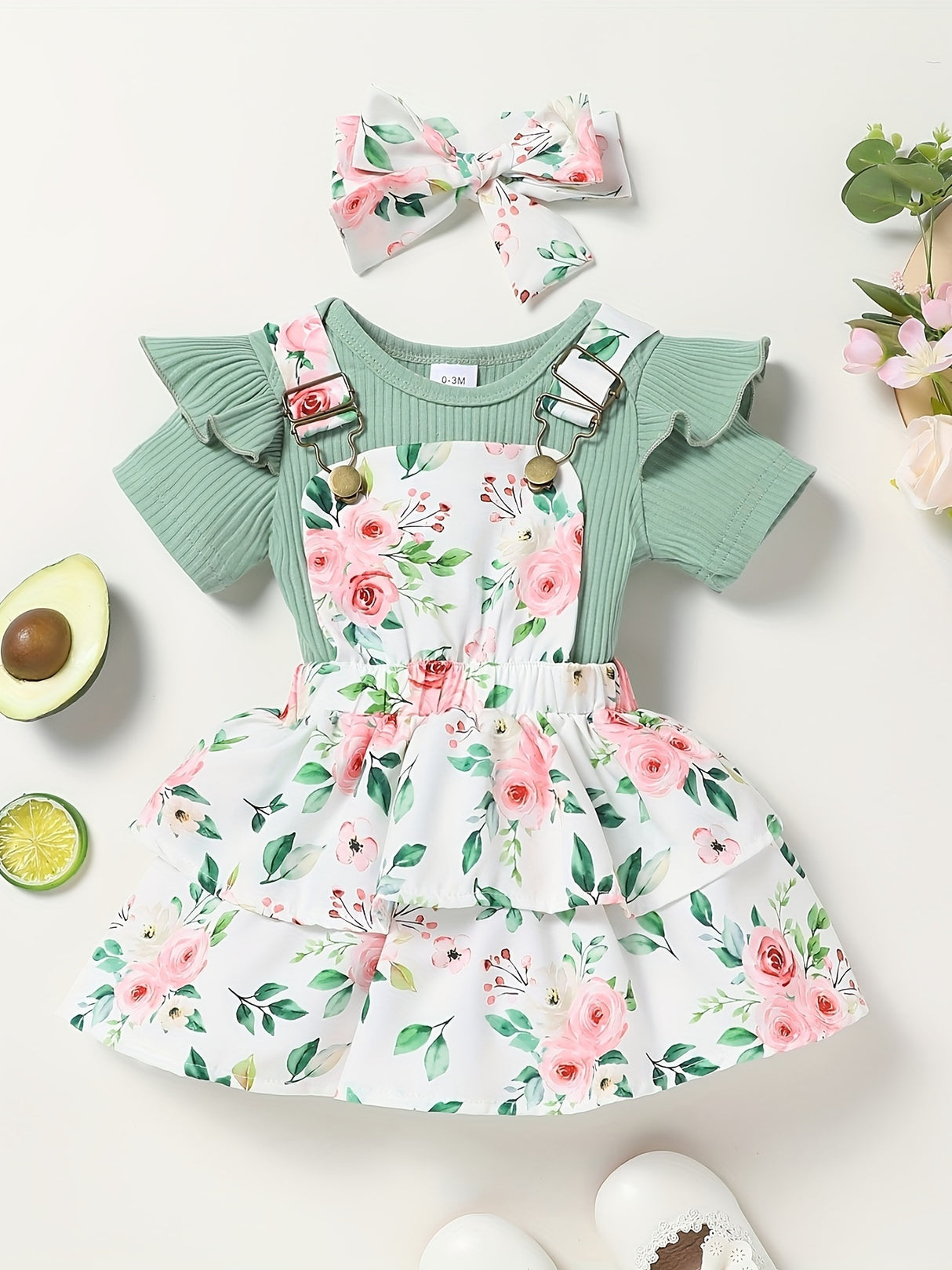 Newborn Baby Girl Clothes Infant Dress Outfit Summer Romper Flower Print Jumpsuit Headband Overall Skirt Clothing Set