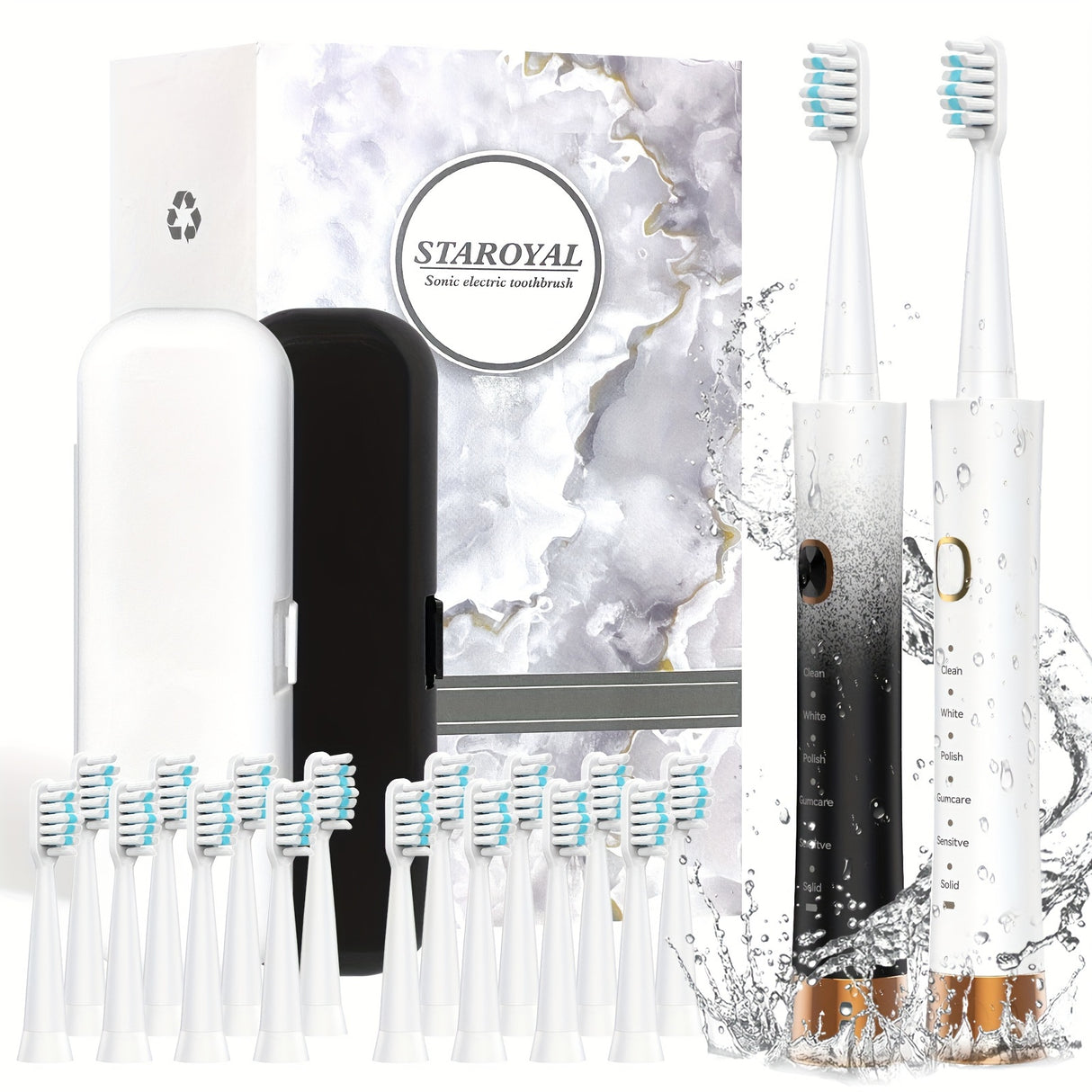 2 Pack Sonic Electric Toothbrushes For Adult With 16 Brush Heads, Ultra Long Battery Life & Fast Charging, 6 Cleaning Modes Smar, Smart Time Reminder Travel Electric Toothbrush