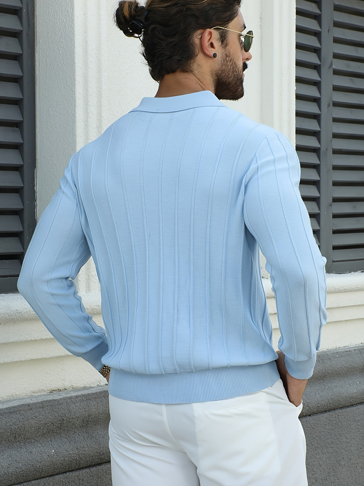 Elegant Lapel Collar Knit Sweater for Men - Viscose 100%, Long Sleeve Solid Color Jumper with Slight Stretch, Fall/Winter Fashion Knitted Pullover, Regular Fit