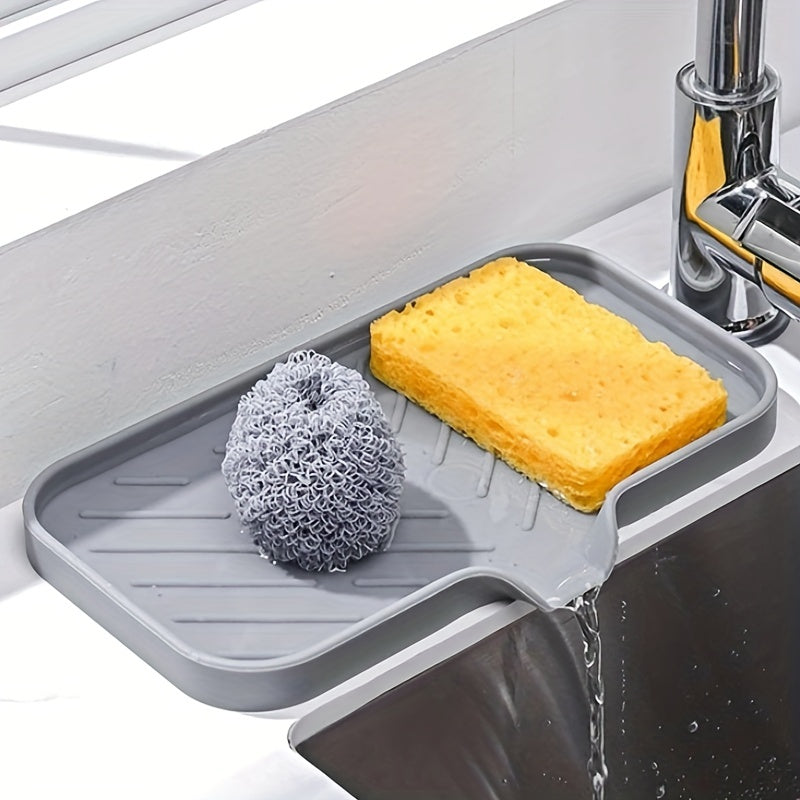 Silicone Kitchen Sink Organizer - Soap Dish Holder With Drain Tip, Countertop Scrubber Pad For Sponges & Brushes, Home Bathroom Essentials