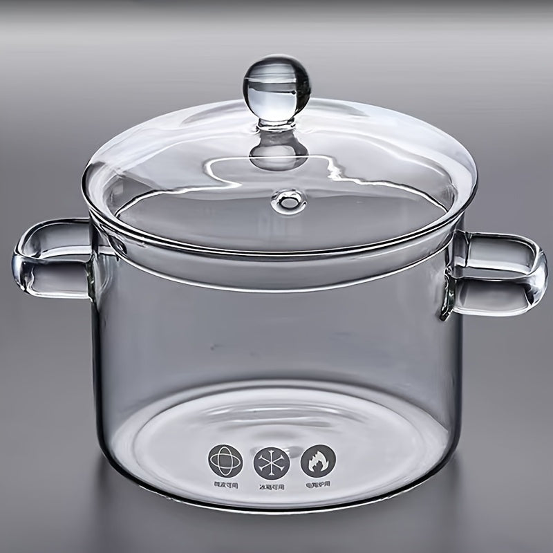 Rust-Resistant Clear Glass Cooking Pot with Lid - Durable Borosilicate Glass, Ideal for Open Flame & Electric Ceramic Stoves, Perfect for Vegetable Production & Soup Stew Cooking, Easy to Clean & Heat Resistant