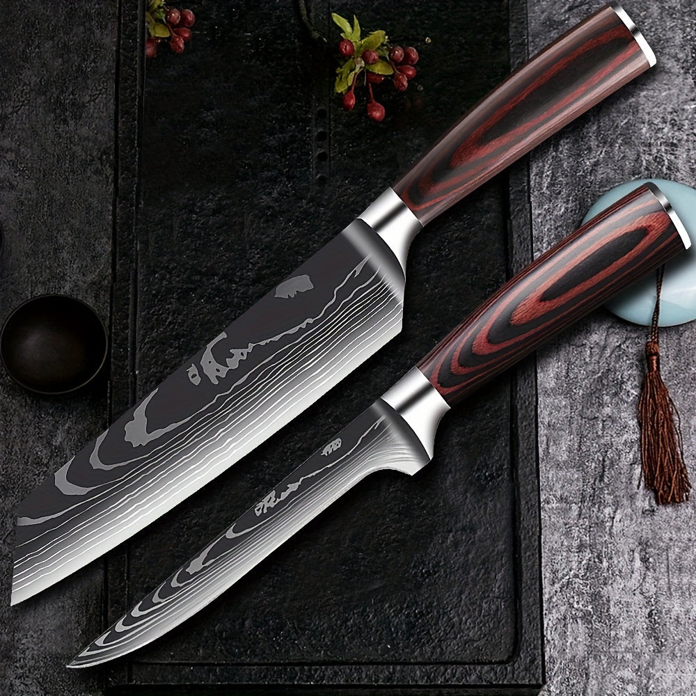 3-10pcs Stainless Steel Deluxe Kitchen Knife Set - Ergonomic Wooden Handle, Sharp Blade, Multi-Purpose, Portable for Home, Outdoor Camping, Dormitory, and More - Perfect for Chefs, Cooking Enthusiasts, and Foodies