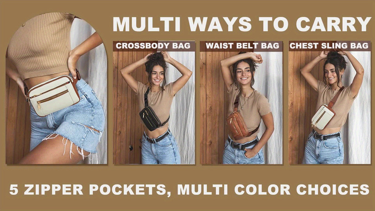 [Synthetic Leather Fanny Pack] 1pc Synthetic Leather Women's Casual Fanny Pack - Adjustable Strap Crossbody Belt Bag with Zipper Closure and Lining, Solid Color Waist Bag
