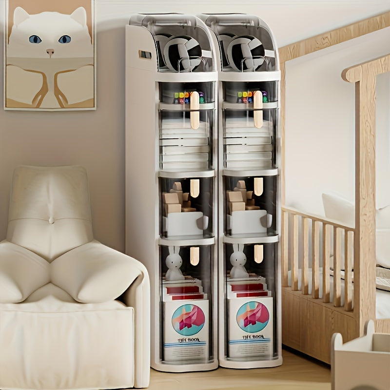 1pc Slimline Multi-Tier Waterproof Storage Cabinet with Rollers - Space-Saving Solution for Bathroom Essentials & Linens, No Assembly Required, Easy Access, and Durable Construction