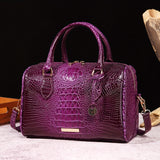 Luxury Crocodile Pattern Handbag, Retro Genuine Purse, Women's Classic Boston Bag & Shoulder Bag