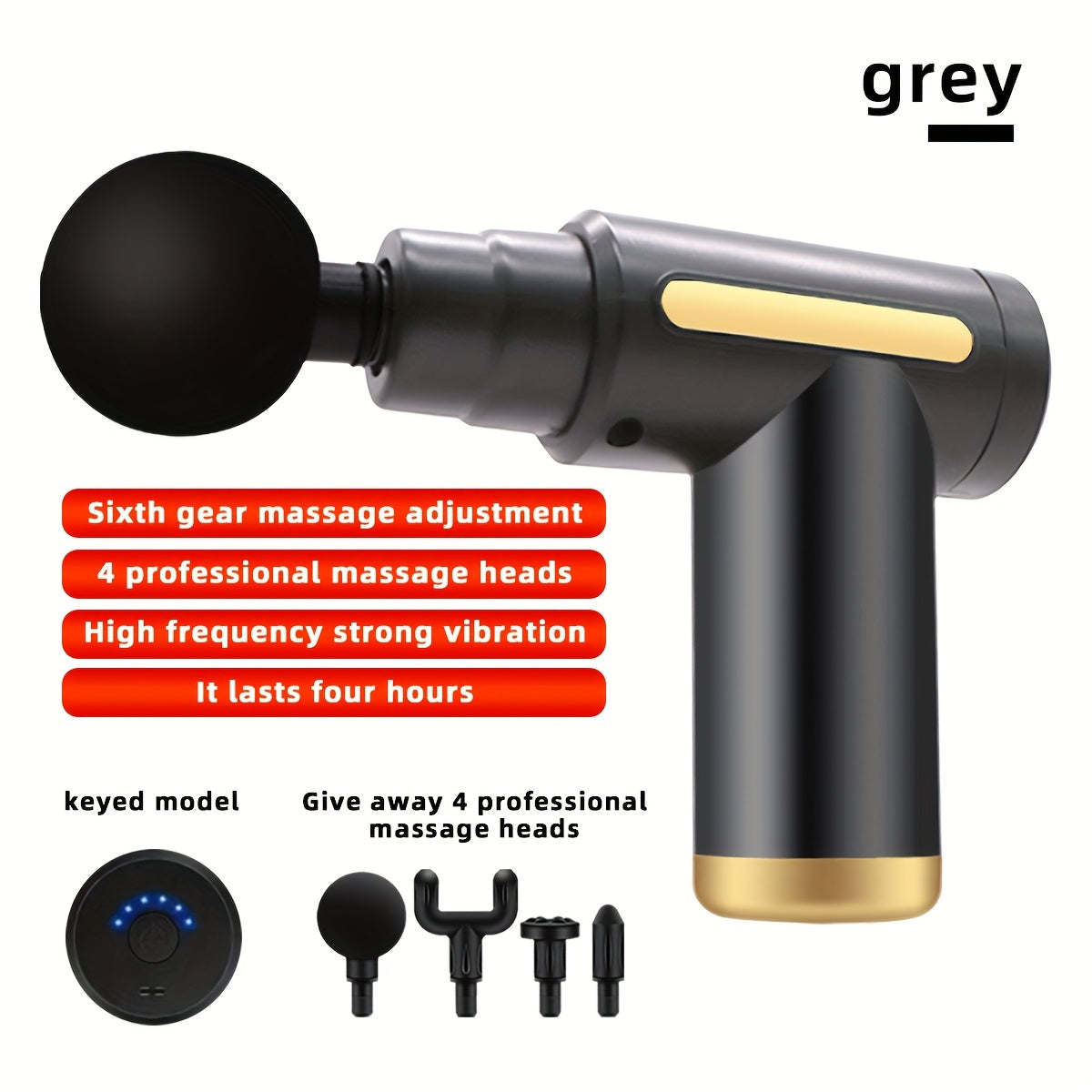 Ultra-long Battery Life, Four Kinds Of Massage Heads Can Be Replaced With Massage Guns MINI Convenient TYPE-C Electric Massager, Six-speed Adjustable Mute Fascia Gun, Multi-function Button Fascia Gun.