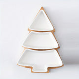 1set, Ceramic Breakfast Tray, Christmas Tree Shaped Plates Chip & Dip Set, Christmas Ceramic Snack Plate With Bamboo Tray, Removable Porcelain Tree Appetizer Dessert Fruit Salad Saucers Bowl, Cutlery Platter Serving Dish