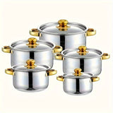 10-Pieces Stainless Steel Cookware Set - Kitchen & Dining Essential For Induction Cooking, Stockpot, Ricotta Pot, Double Handle With Pot Lid, Suitable For Soup, Hotpot, Pasta, Seafood Soup, Rice Cooker