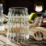 8PCS, Ribbed Drinking Glass Cups with Straws Set, 18 oz Aesthetic Iced Coffee Glasses, Wave Bubble Glasses Tumbler, Ripple Glassware, Beer Glasses for Coctail, Milk, Soda, Gift with Brush