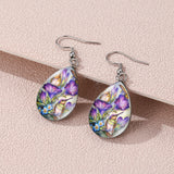 Elegant Sunflower & Hummingbird Water Drop Earrings - Stainless Steel Posts, Glass Material, Perfect for Casual Attire, Pair, Elegant Style
