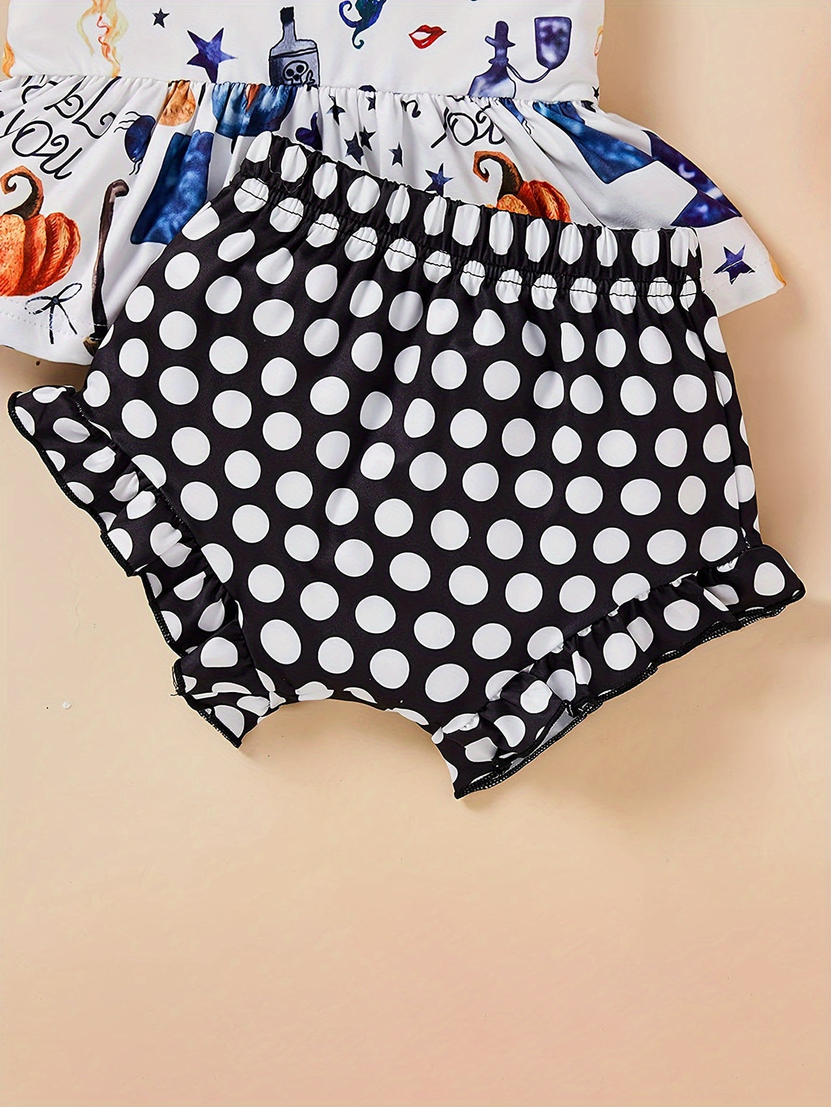 3pcs Baby Girl 1st Halloween Clothes Ruffle Sleeve T Shirt Top+Polka Dot Short+Headband Witch Costume Outfits