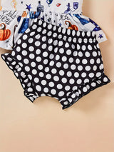 3pcs Baby Girl 1st Halloween Clothes Ruffle Sleeve T Shirt Top+Polka Dot Short+Headband Witch Costume Outfits
