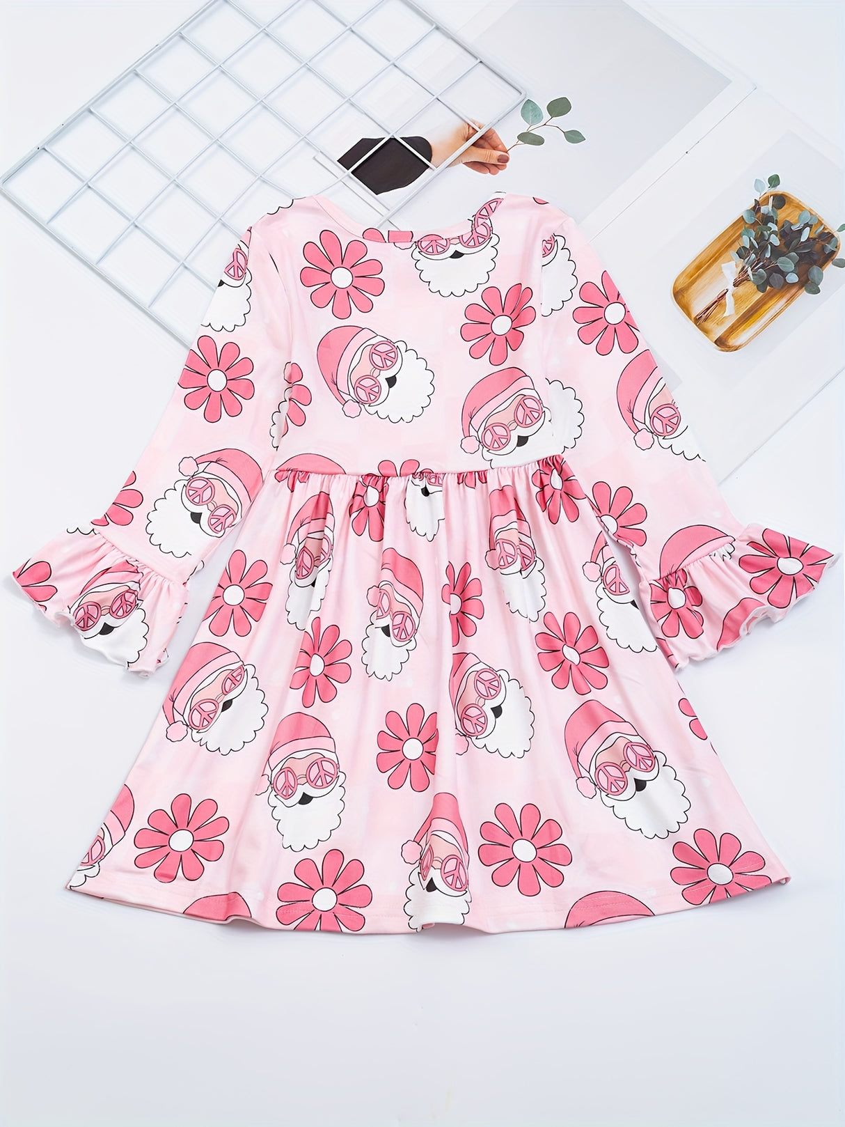 Festive Girls' Christmas Party Dress - Casual & Stretchy Santa Claus & Candy Graphic Kids Clothes for Girls