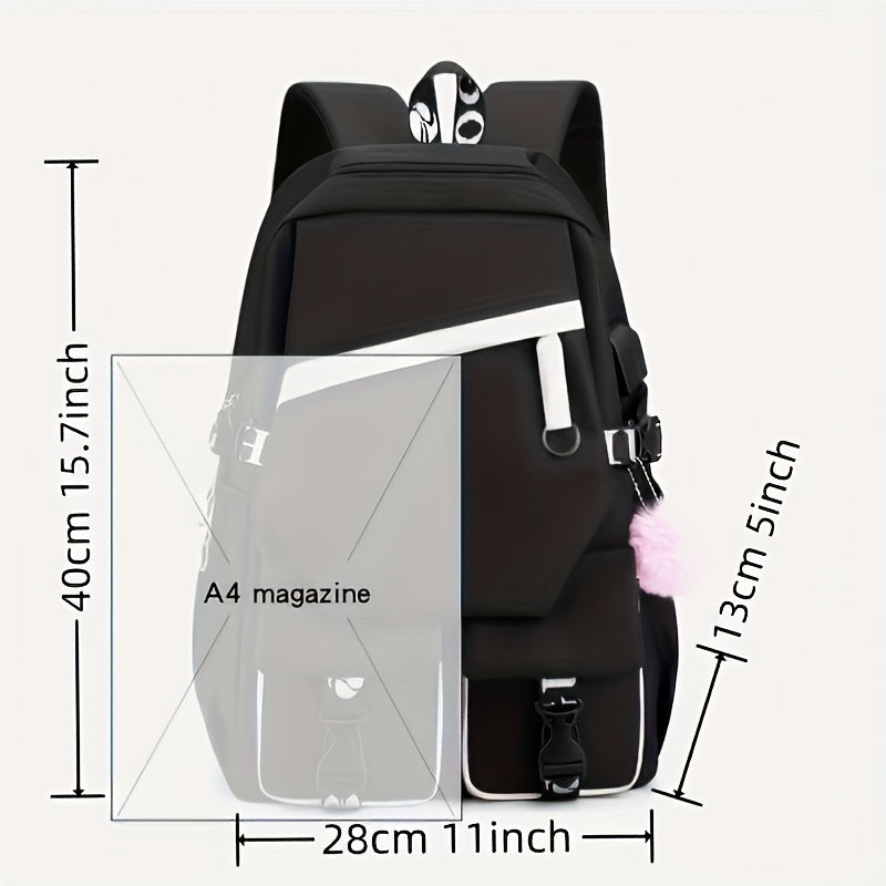 Sanrio Hello Kitty Backpack for Women, Preppy Style Nylon School Bag with Polyester Lining, Large Capacity Zippered Foldable Outdoor Travel Rucksack with Cute Fashionable Design