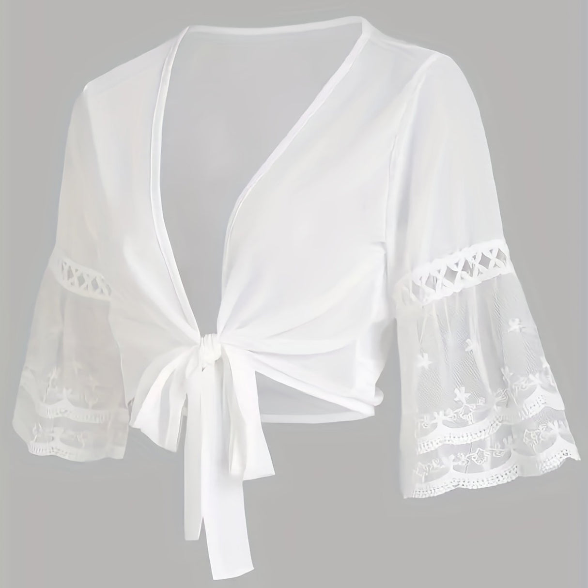 Elegant Solid Knotted Flared Sleeve Blouse, Open Front for Coquette/Cute/Y2K Style Women's Clothing