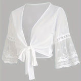 Elegant Solid Knotted Flared Sleeve Blouse, Open Front for Coquette/Cute/Y2K Style Women's Clothing