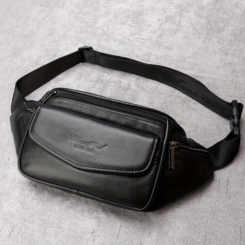 Classic Fanny Pack Genuine Leather Waist Bag For Men & Women, Fashionable Top Layer Cowhide Multi-Pocket Waist Belt Bag For Travel Hiking Cycling Fishing Running
