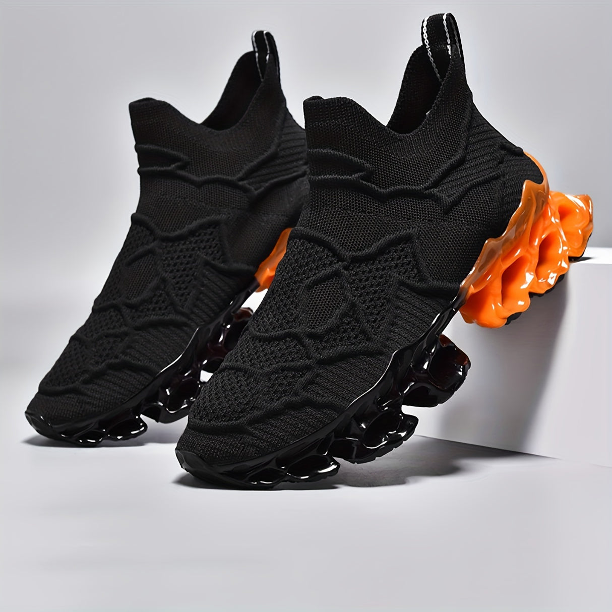 [Trendy Blade Sneakers for Men] Men's Color Block Trendy Blade Sneakers, Breathable Shock Absorption Running Shoes, Non Slip Sneakers For Gym Jogging Tennis 2023 New
