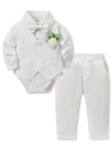 5 Pieces Baby Boy Long Sleeve Gentleman Suit Baby Boy Holiday Party Wedding Dress Suit One-piece Shirt, Vest, Trousers, Bowtie, Corsage 0-24M Soft And Comfortable Cotton Toddler Clothing