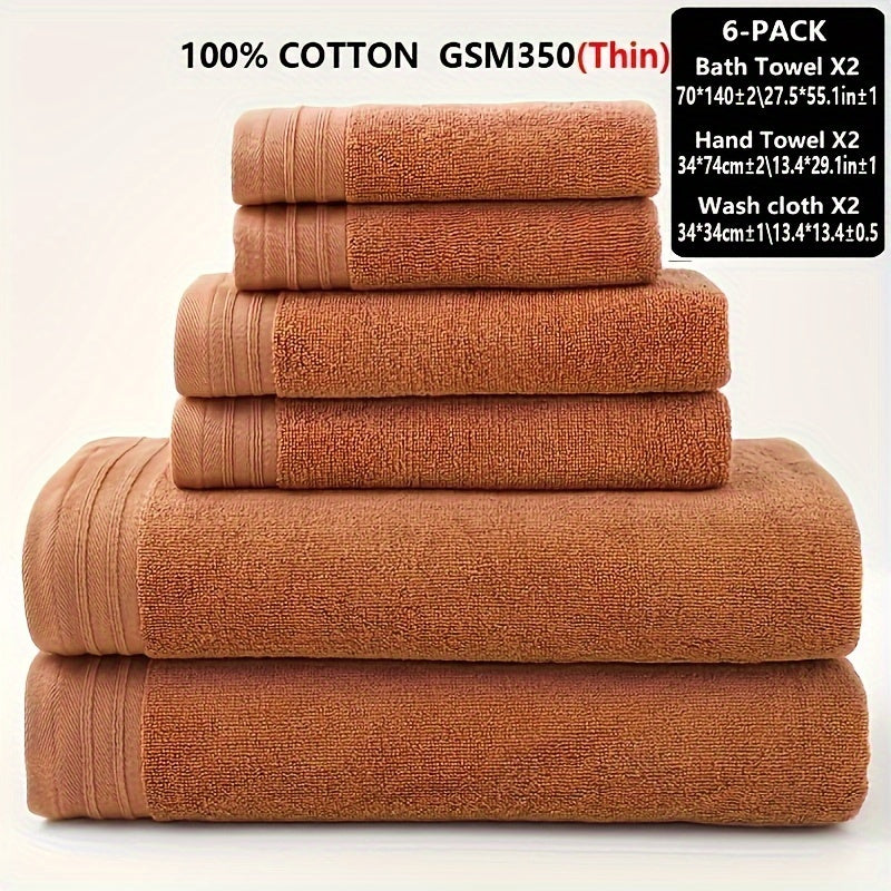 6-Piece Luxury Cotton Towel Set - Ultra-Absorbent, Quick-Drying, Super Soft, and Thickened for Bathroom Essentials - Complete Home Bathroom Supplies with 2 Washcloths, 2 Hand Towels, and 2 Bath Towels