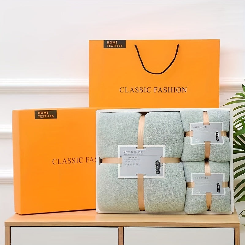 3pcs Bath Towel Set, Bath Towel + Two Towels, Coral Fleece Bath Towel With Two Matching Towels, Luxury High-Density Fabric, Home Gift Box Set For Bathroom Essentials