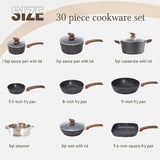 Kitchen Induction Cookware and Bakeware Set - 30 Piece Black Granite Cooking Pans Set Non-Stick Pots and Pans Set