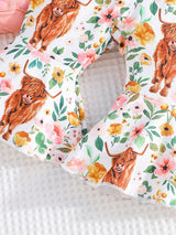 Cozy Cotton Blend Baby Girl 3-Piece Set - Cow Print, Long Sleeve, Bow Accents for Fall/Winter