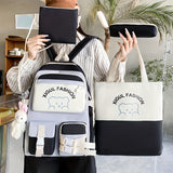 New casual backpack women's four-piece backpack backpack Korean version contrasting simple and versatile canvas school bag