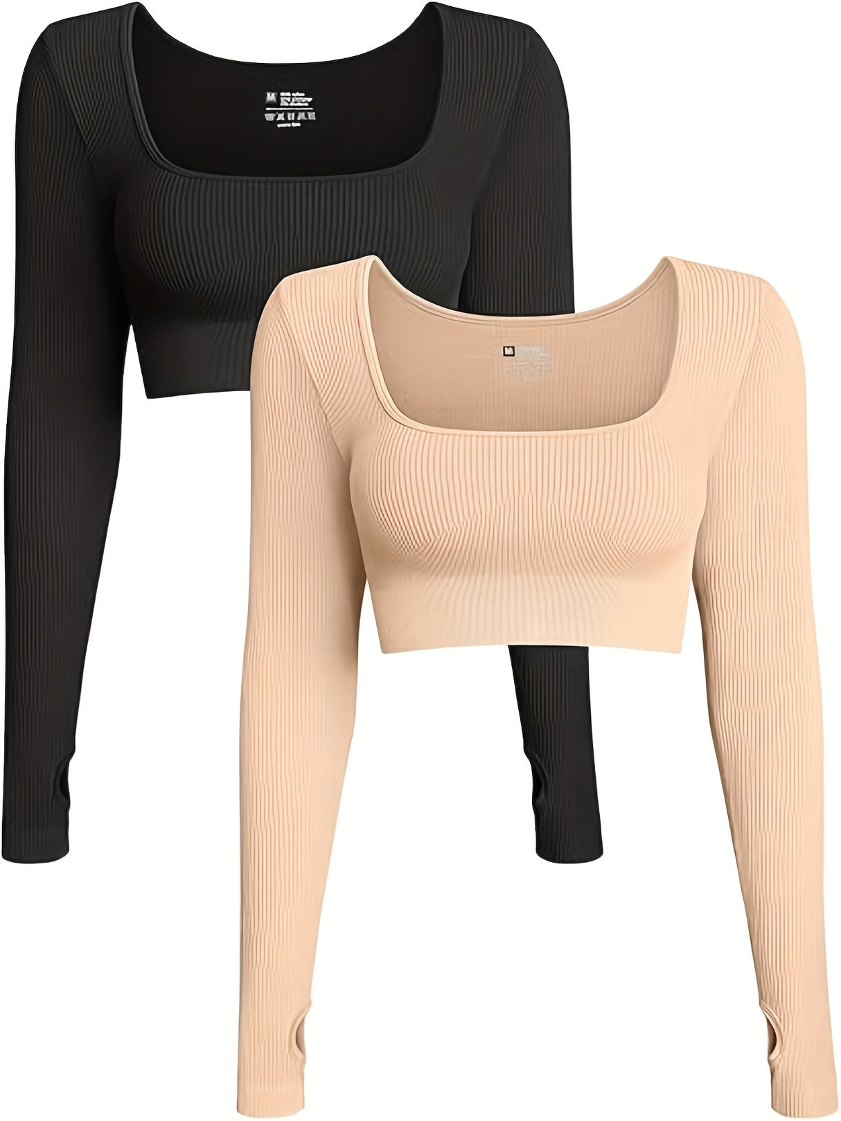 Women'S High-Intensity Yoga & Fitness Long Sleeve Crop Tops - Slimming, Stretchy, Four Seasons, Versatile Wear (2pcs Set), High-Waisted Design, Breathable Fabric, No Belt, Stretchy Fabric, Crop Top, Solid Color