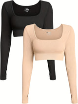 Women'S High-Intensity Yoga & Fitness Long Sleeve Crop Tops - Slimming, Stretchy, Four Seasons, Versatile Wear (2pcs Set), High-Waisted Design, Breathable Fabric, No Belt, Stretchy Fabric, Crop Top, Solid Color
