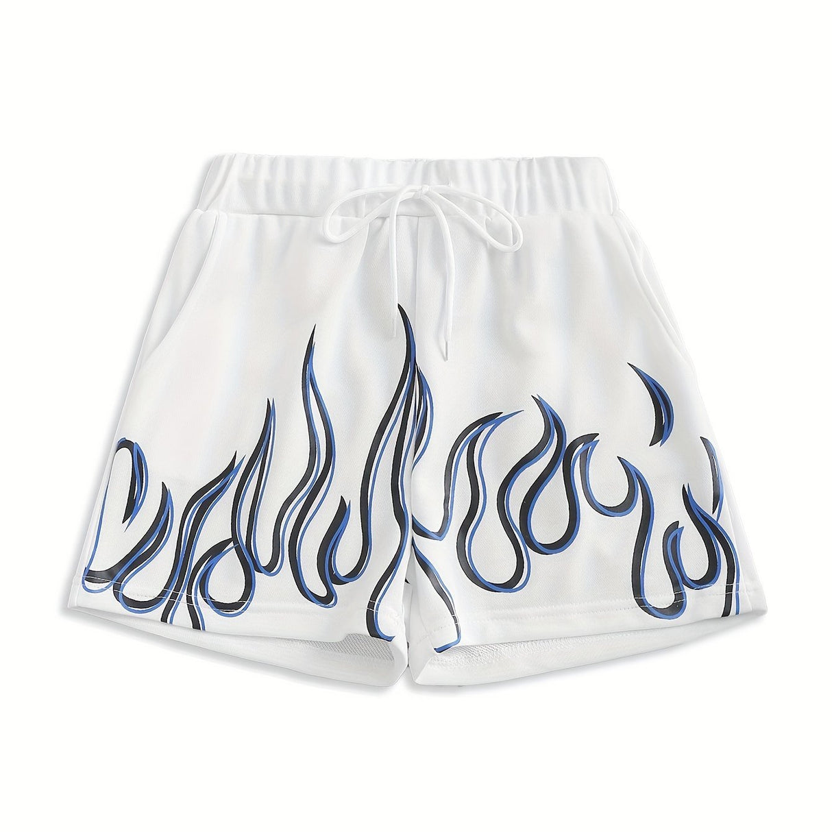 Flame-Inspired Y2K Drawstring Shorts for Women - Season-Versatile with Pockets, Medium Stretch & Easy-Care