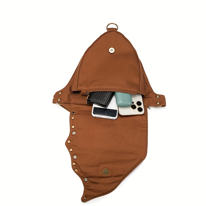 Punk Style Cotton Waist Pack for Women, Spiked Gothic Belt Bag with Large Capacity, Vintage Foldable Hip Pouch for Parties with Adjustable Strap, Lightweight with Snap Closure and Polyester Lining, Phone Holder Uncharged Bat