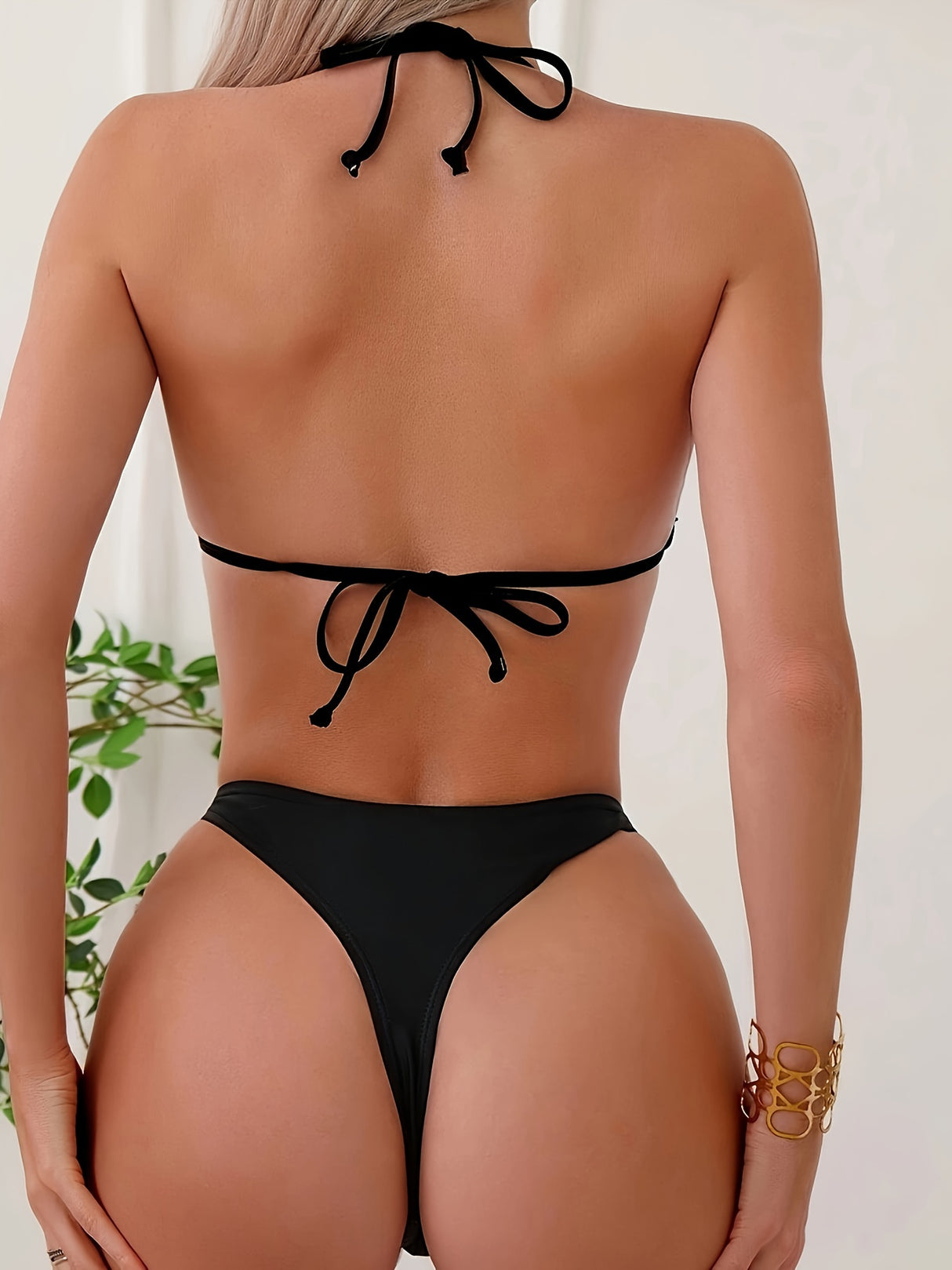 [Sexy Solid Bikini Swimsuit for Women] Beach Swimming Pool Sexy Buckle Solid Bikini Split Swimsuit for Women