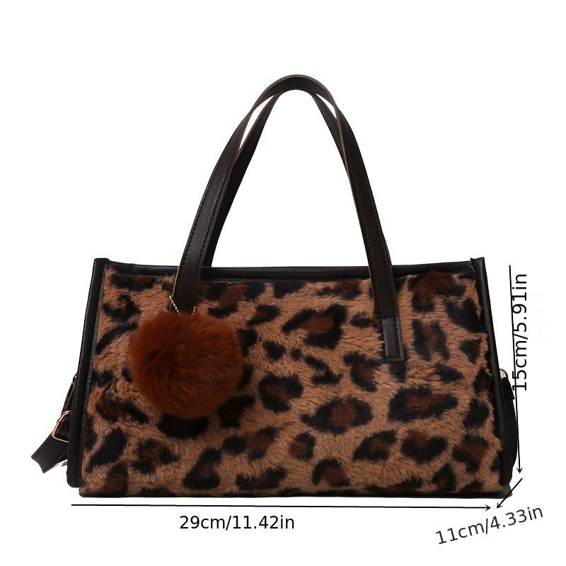 Plush Cow Pattern Tote Bag, Y2K Vintage Shoulder Bag, Fluffy Faux Fur Handbag For Women