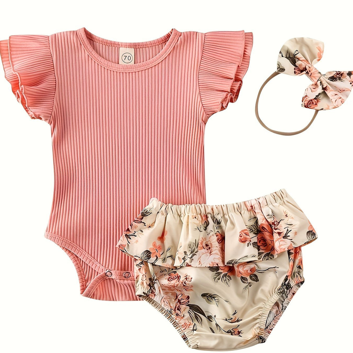 Newborn Outfit Baby Girl Going Home Outfit Ruffle Ribbed Romper Top Floral Pants Headband Set Cute Summer Clothes