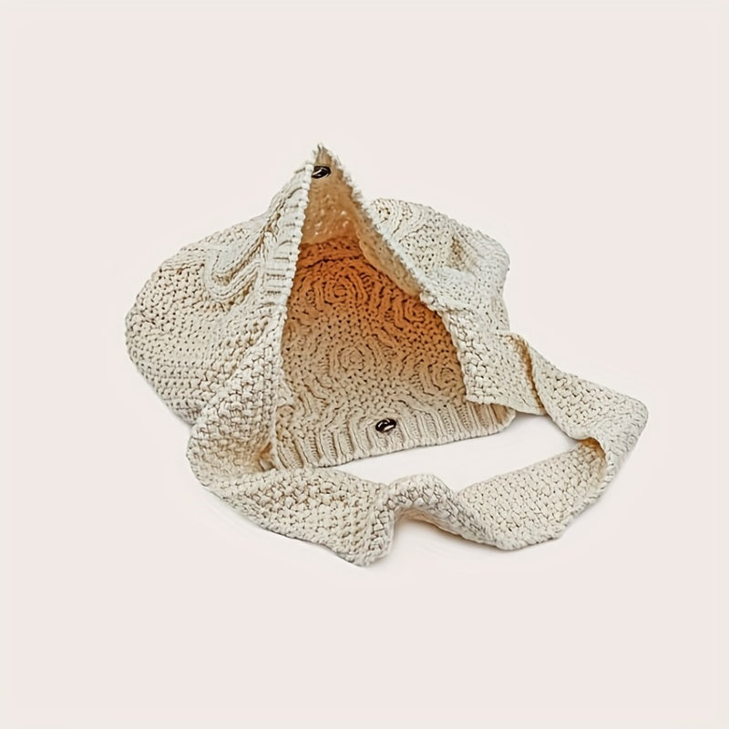 Trendy Literary Crochet Hobo Bag - Hollow Out Knitted, Crossbody, Stylish, Fashionable, and Spacious Handbag for Women