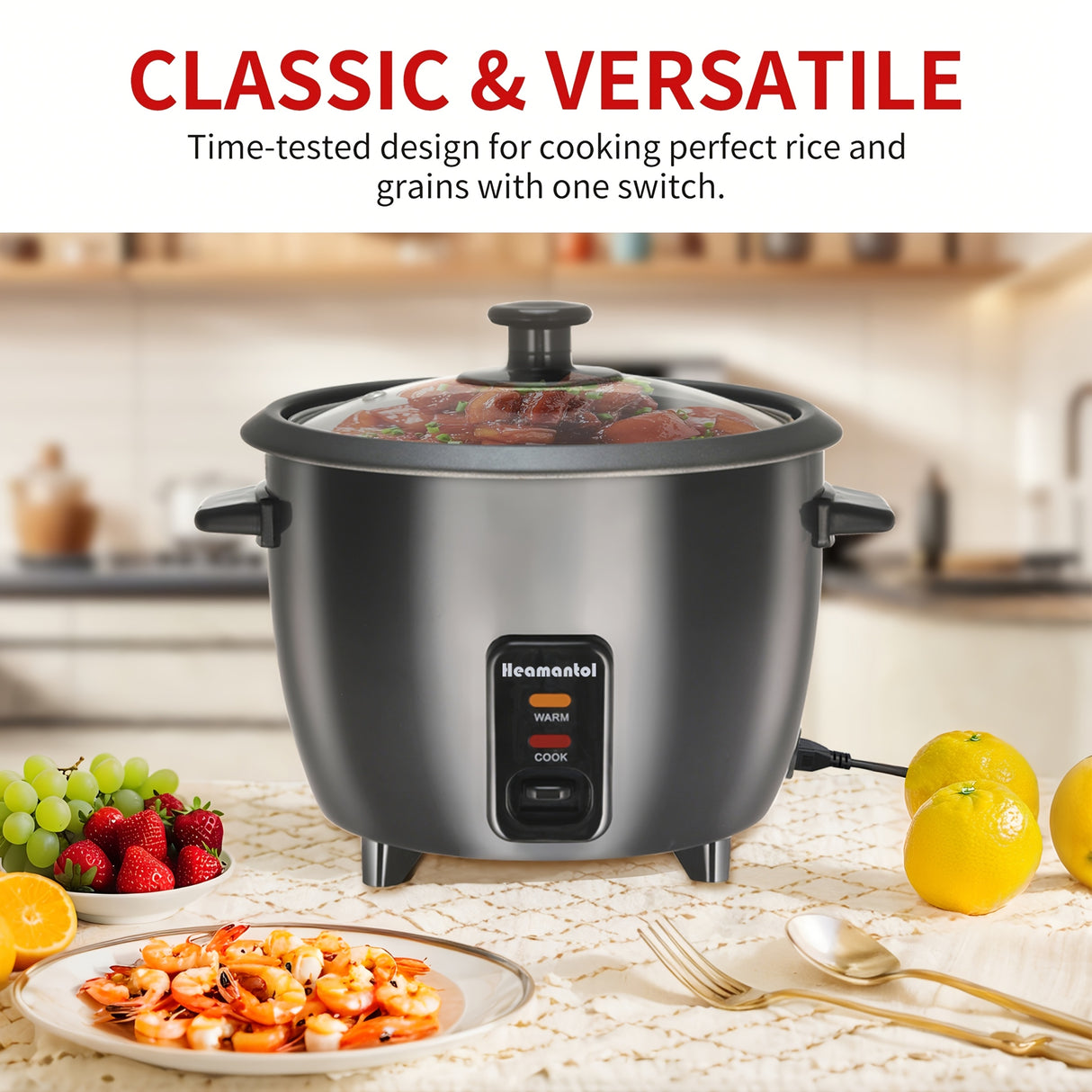 A Rice Cooker Featuring a Detachable Nonstick Pot, a Yogurt Maker with an Automatic Keep Warm Setting, And a Generous Capacity of 6 Cups (Cooked) Or 1. 5 Quarts, And 3 Cups (Uncooked). It Operates with a Single Touch And Serv