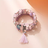 3pcs/set Vibrant Bohemian Butterfly Pendant Tassel Beaded Elastic Multi-Layer Acrylic Bracelets - Stylish Boho Accessories for Men and Women - Perfect Daily Decoration, Gift for Family, Friends, Boyfriends, and Girlfriends on