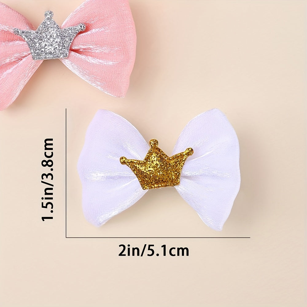 8pcs Adorable Pink Glitter Puppy Hair Bows with Crown Metal Clips - Handmade Pet Grooming Accessories for a Cute, Stylish Look, Dog Hair Styling|Glittery Pet Bow|Soft Texture Bow, Dog Hair Accessories