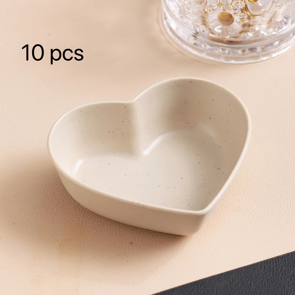 10pcs, Heart Shaped Sauce Dipping Bowls, Wheat Straw Dip Bowls, Small Plastic Appetizer Plates, Dinnerware, Home Kitchen Accessories