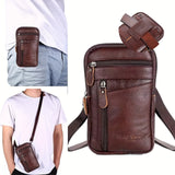 Premium PU Leather Crossbody & Belt Bag for Men and Women - Adjustable Strap, Multiple Zippered Pockets, Phone Holder, Durable Smooth Polyester Lining, Fits Smartphones Up to 6.9 Inches - Coffee Brown, Versatile Travel Pouch