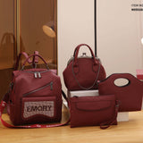 4PCS Vintage Convertible Backpack Set, Retro Fashion Tote Bag, Women's Casual Handbag & Shoulder Purse & Wristlet