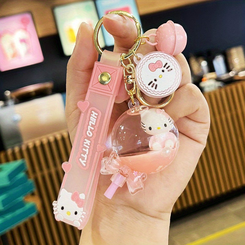 Cute KT Cat Quicksand Keychain Female Creative Cartoon Doll Student School Bag Pendant Car Key Chain Trinkets