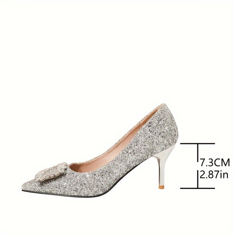 Glamorous Rhinestone Sequin High Heels for Women - Sexy French Style Pointed Toe Pumps with Stiletto Heel, Faux Cover