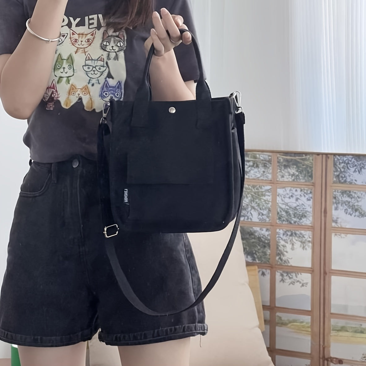 Mini Canvas Tote Bag With Top Handle, Multi Pockets Crossbody Bag, Portable Lunch Box Storage Bag