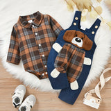 Baby Boy Clothes Infant Outfits Long Sleeve Plaid Bodysuit Romper + Jeans Overalls Jumpsuit Pants Sets 0-18 Months